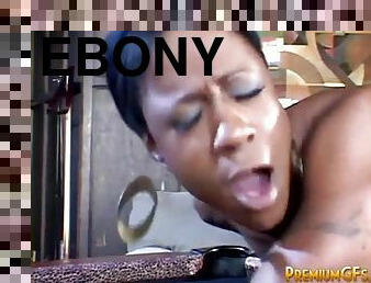 Fine ebony bitch fucked across pool table