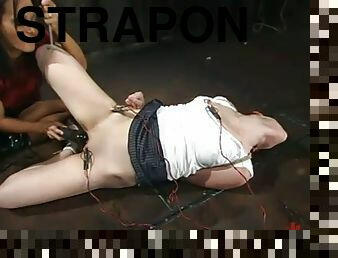 Strapon and Toying in BDSM Lesbian for Tortured Redhead