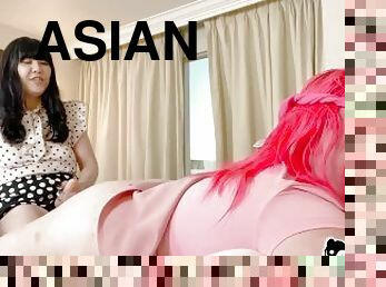 asiático, culo, arnés, anal, interracial, lesbiana, regordeta, bragas, fetichista, coreano