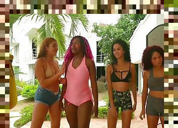 Brunette Latina Group Masturbation