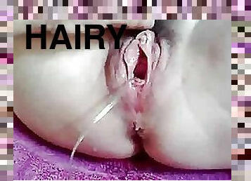 Dude Fucks Hairy Pussy With Fingers and Sex Toys Until It Squirts