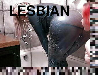 Latex Lesbian Bathroom Funny Petting With Arya Grander 