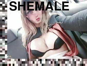 Shemale hardcore sex with Uber in public