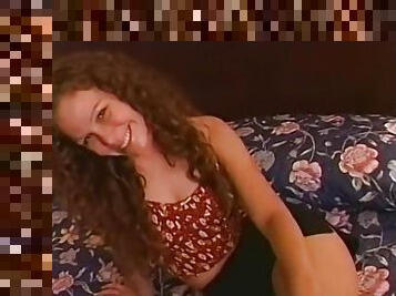 Adorable curly hair amateur finally agreed to film her first homemade porno.