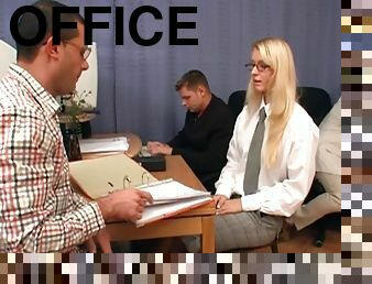 Three cocks completely ravish blonde office babe with glasses
