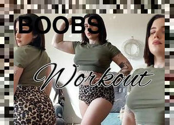 Hot big booty tattooed model yoga fitness bouncing boobs