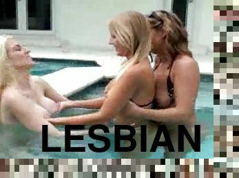 Licking Lesbians Threesome In The Pool