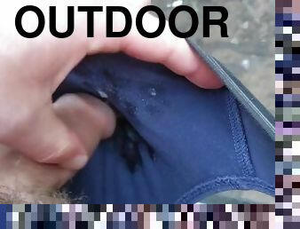 My big thick dicks blows a white wad of cum in my undies with an uncut tradie out bush