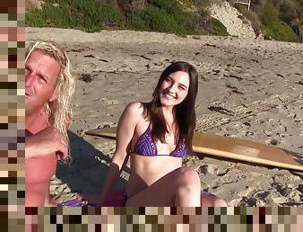 Dirty surfer girl hits the waves then hits his hard cock