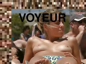 Sexy cute girls topless beach voyeur naked in public