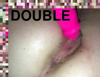 Slutty teen takes doubled penetration (dildo) and SQUIRTS FOR THE FIRST TIME