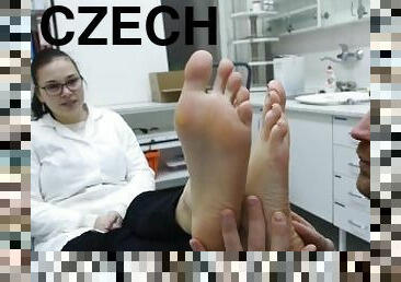 Foot lover worships big bare feet of one cute pharmacist (foot worship, big feet, czech soles, toes)