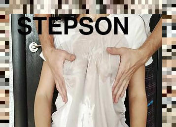 Stepson Noticed Stepmothers Wet T-shirt And Sucked Her Nipples