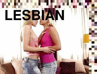 Beautiful Blondes Licking and Fingering Pussy in Lesbian Clip