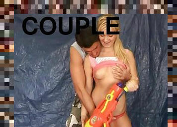 Blonde Teen Plays with Water Guns and Gets Boned