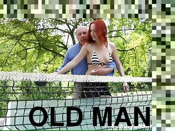 Red heat woman gets an old man to have sex