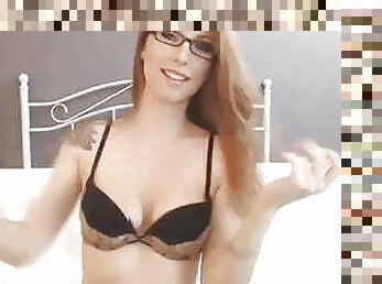 Your dream ginger babe in sexy stockings and glasses