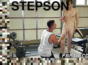 Inked stepson sucked off and ass drilled by muscle hunk