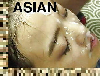 asiatisk, amatør, cumshot, interracial, svelging, facial, cum, bukkake, hvit, pikk