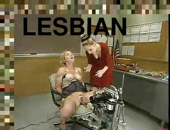 Submissive Blonde Toyed and Tortured in Lesbian BDSM in Classroom