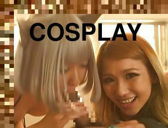 Super hot cosplay threesome with two stunning babes