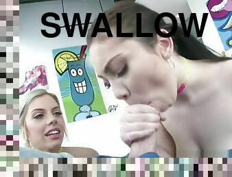SWALLOWED Teens Lenna Lux and Allie Nicole suck and swallow cum