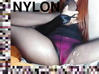 masturbation, collants, latina, pieds, bas, fétiche, en-nylon