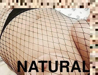 Big natural tits and black fishnet tights pantyhose