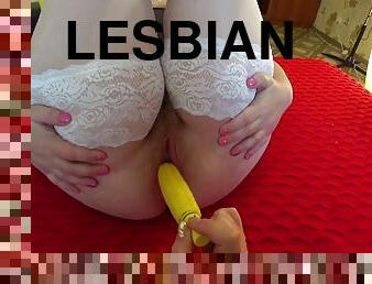 Lesbian woke up a girlfriend and fucked her, morning orgasm for busty milf with a big ass. POV.