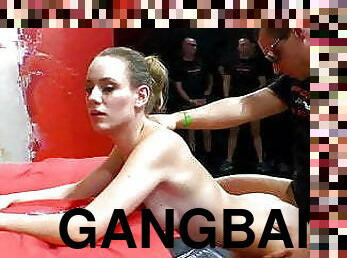 Gangbang with cums and bukkakes on thin lana