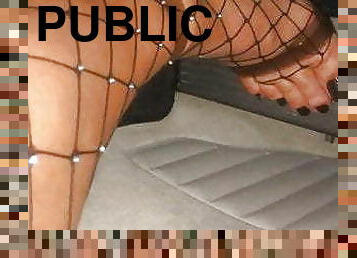 en-plein-air, collants, public, voiture, pieds, bas, résille, fétiche, bottes, en-nylon