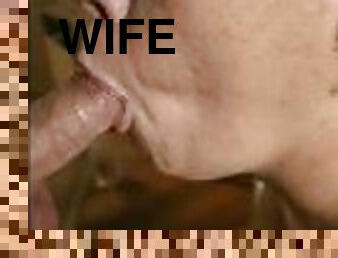 Close up wife sucking husbands cock