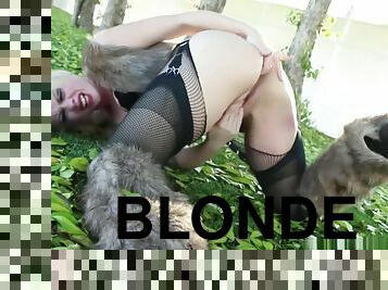 Sexy Viking Nadia plays wtih her pussy in the forest