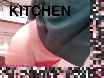 Horny girl on kitchen play with pussy
