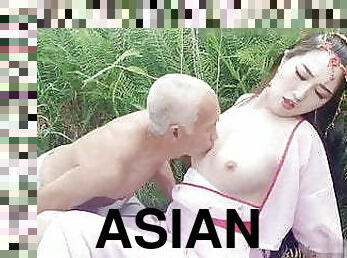 aasialainen, vanha, pillu-pussy, suuteleminen, vanhempi, kiinalainen