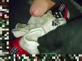 Cumshot on sweaty adidas socks