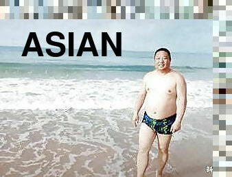 asiatisk, pappa, fet, gay, bbw, strand, kinesisk, farsan, björn