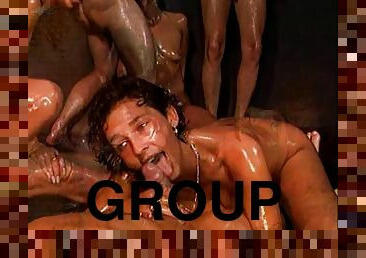 Hardcore nasty group sex with babes getting oiled,fucked while blowing
