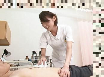 Japanese nurse jerks off and sucks a patient's pecker