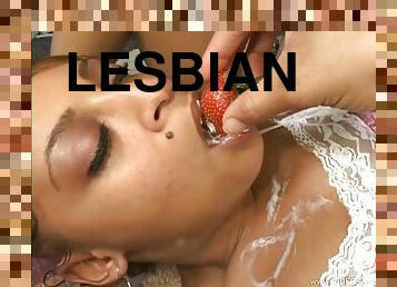 Nasty Latina Lesbians gets food fetished before pussy toyed warmly