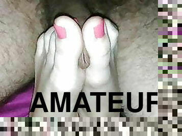 fisting, kone, amatør, cumshot, milf, creampie, fingret, cum, blond, footjob