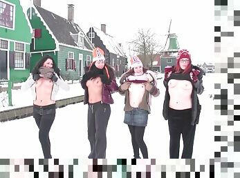 Euro teens get filmed while practicing winter sports in the nude