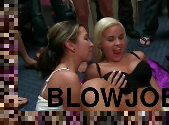 Lusty college bitches giving multiple blowjobs at a sex party