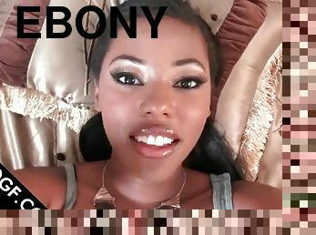 Horny and big titted ebony teen using sex toys in her slit