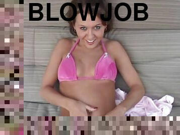 Tantalizing teen in bikini giving deep throat blowjob in pov shoot