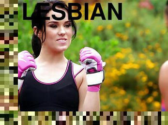 An ordinary MMA training becomes a complete lesbian fuck outdoors