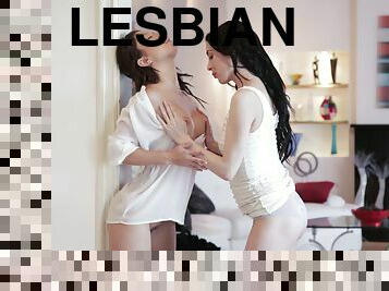 A lesbian licks her girlfriend's feet and tight pussy