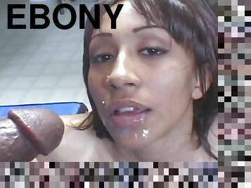 A cute ebony amateur works up a sweat sucking and riding a guy