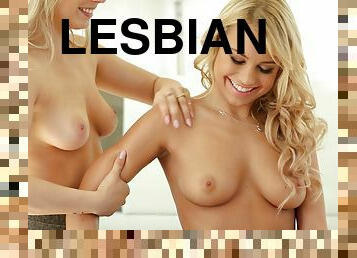 Dazzling blonde lesbian babes enjoying a wild pussy licking session