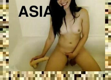 Petite Asian chick masturbates her pussy in the bathroom